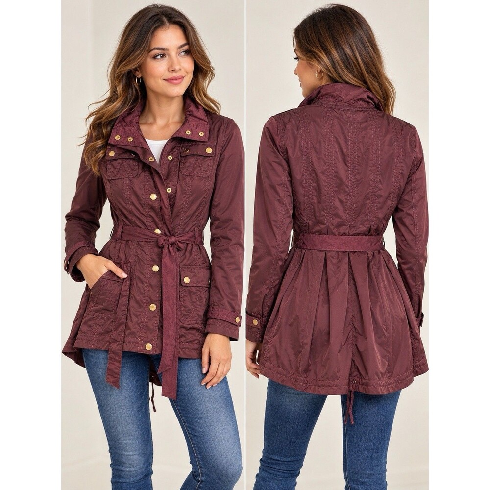 White House Black Market Women’s Size 0 Burgundy Belted Utility Jacket Coat